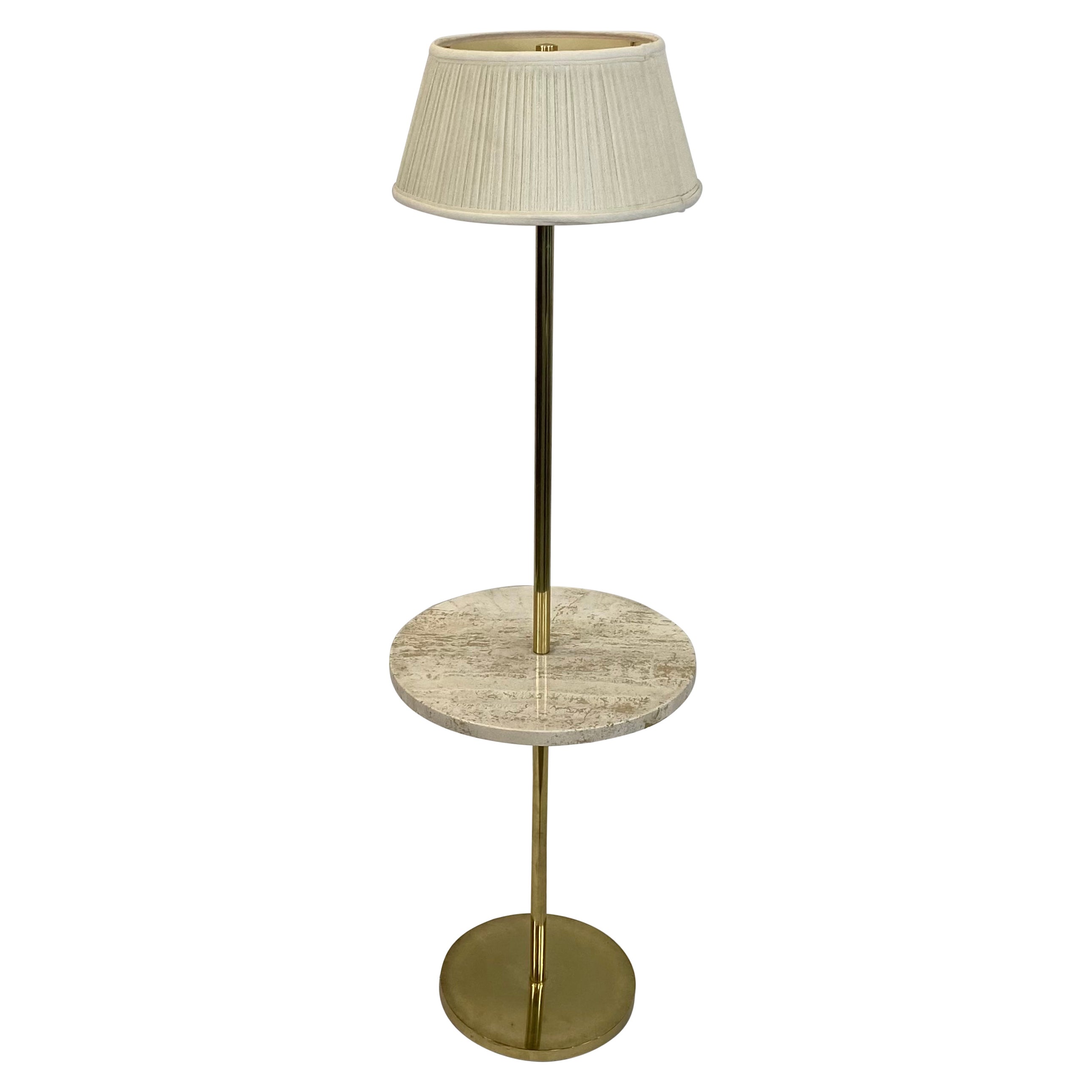 Italian Brass and Travertine Floor Lamp For Sale