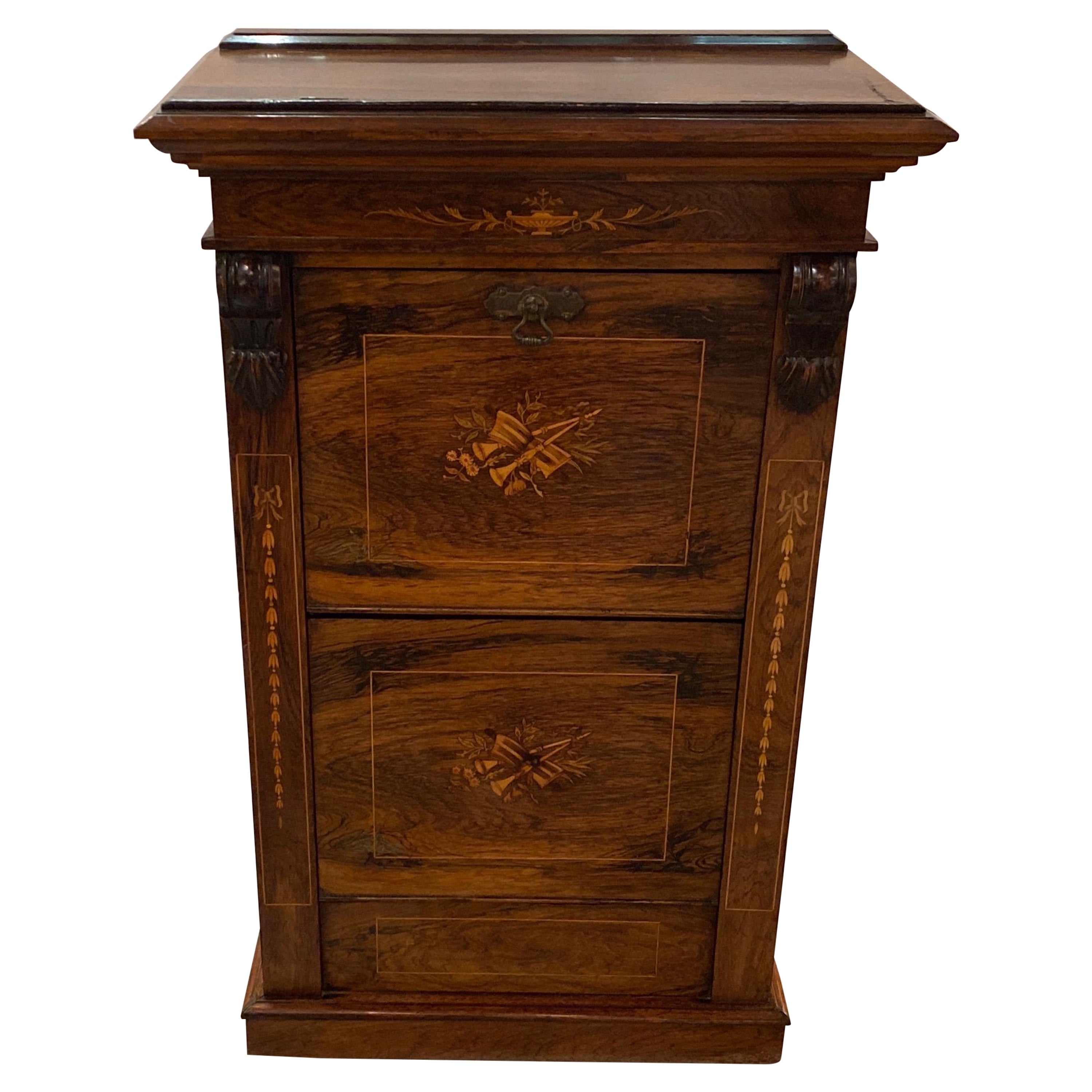 19th Century, Rosewood and Satinwood Inlaid Music Cabinet