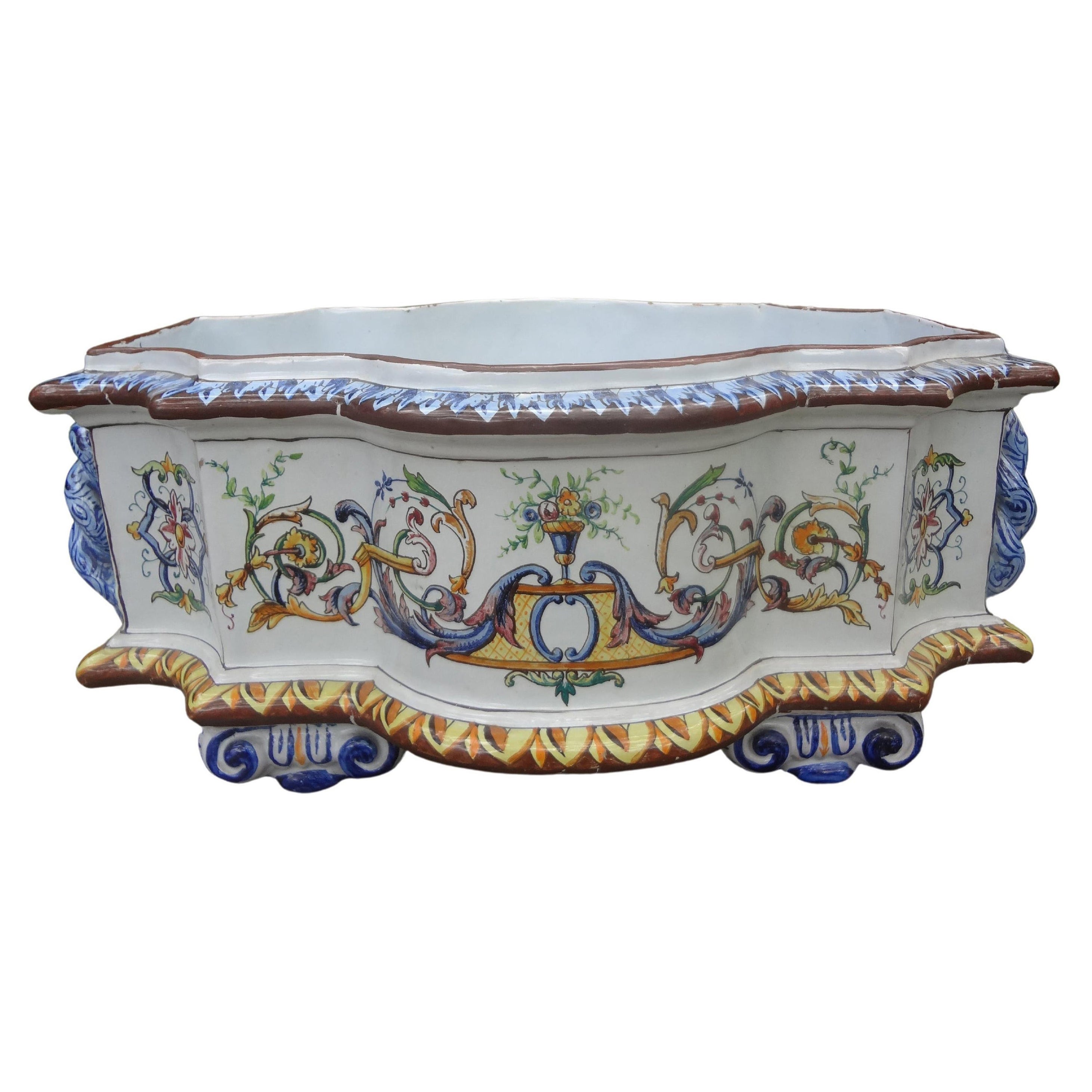 French Hand Painted Faience Jardiniere or Cachepot