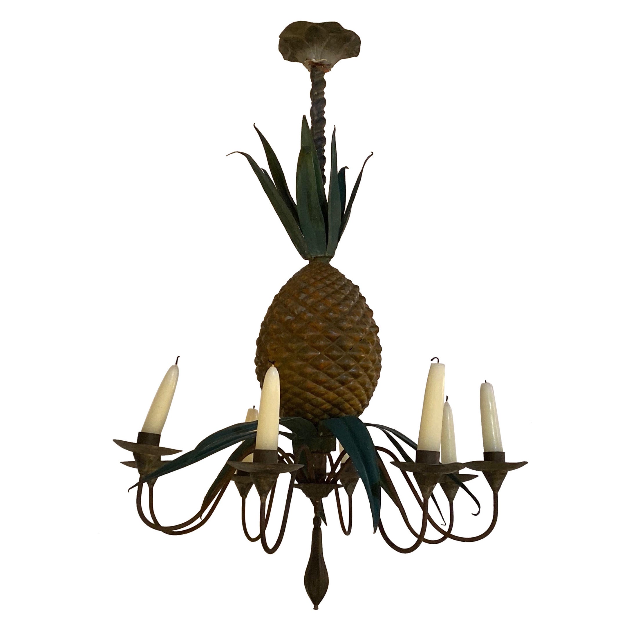 Mid Century Painted Tole and Zinc Candle Chandelier For Sale