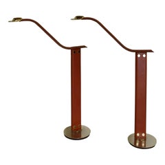 Pair of Mid-Century Modern Italian Leather & Brass Floor Lamps
