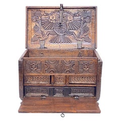 19th Century Mexican Table Top Carved Wood Storage Box