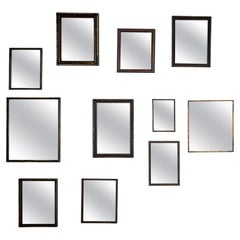 Antique French Black Patinated Mirrors, Set of Eleven