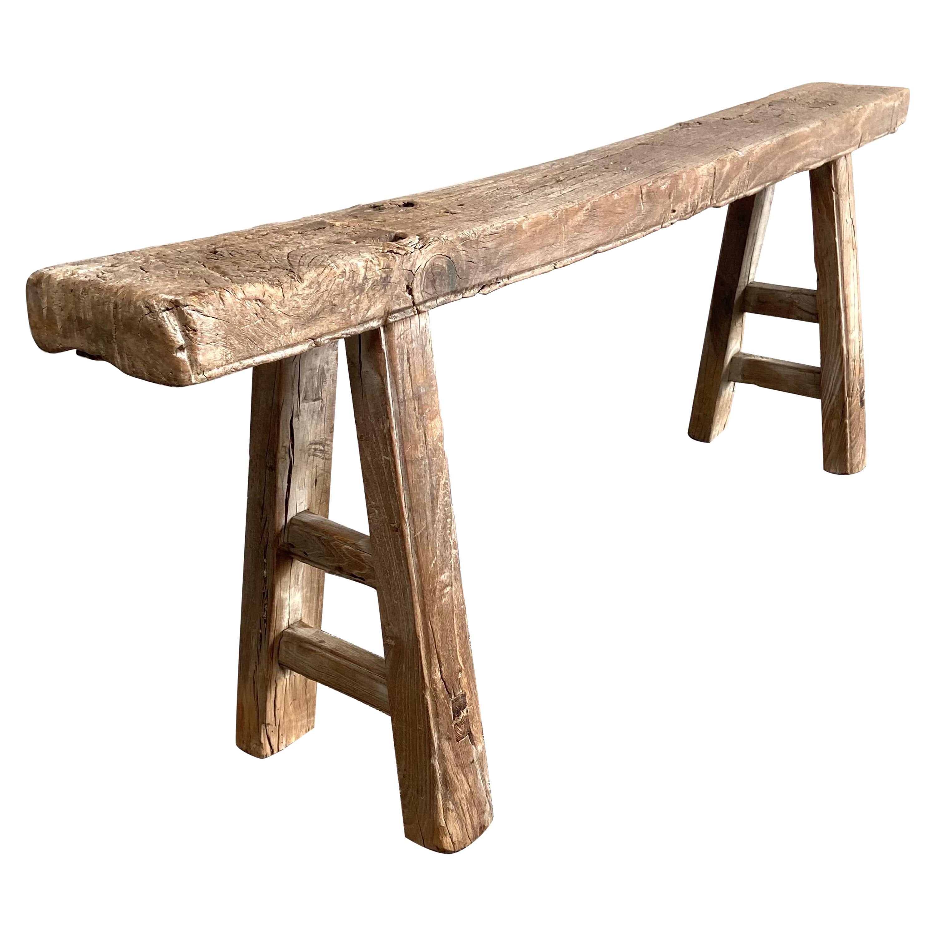 Vintage Antique Elm Wood Coffee Table Bench at 1stDibs