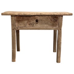 Vintage Elm Wood Console Table with Drawer