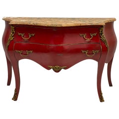 French Louis XV Style Marble Top Bombe Commode / Chest with Bronze Ormolu