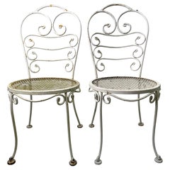Retro 1960s Wrought Iron Cafe Chairs, Pair