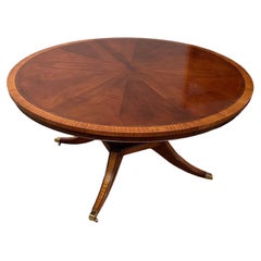 Mahogany & Cross-Banded Single Pedestal Extension, Dining Table with Two Leaves