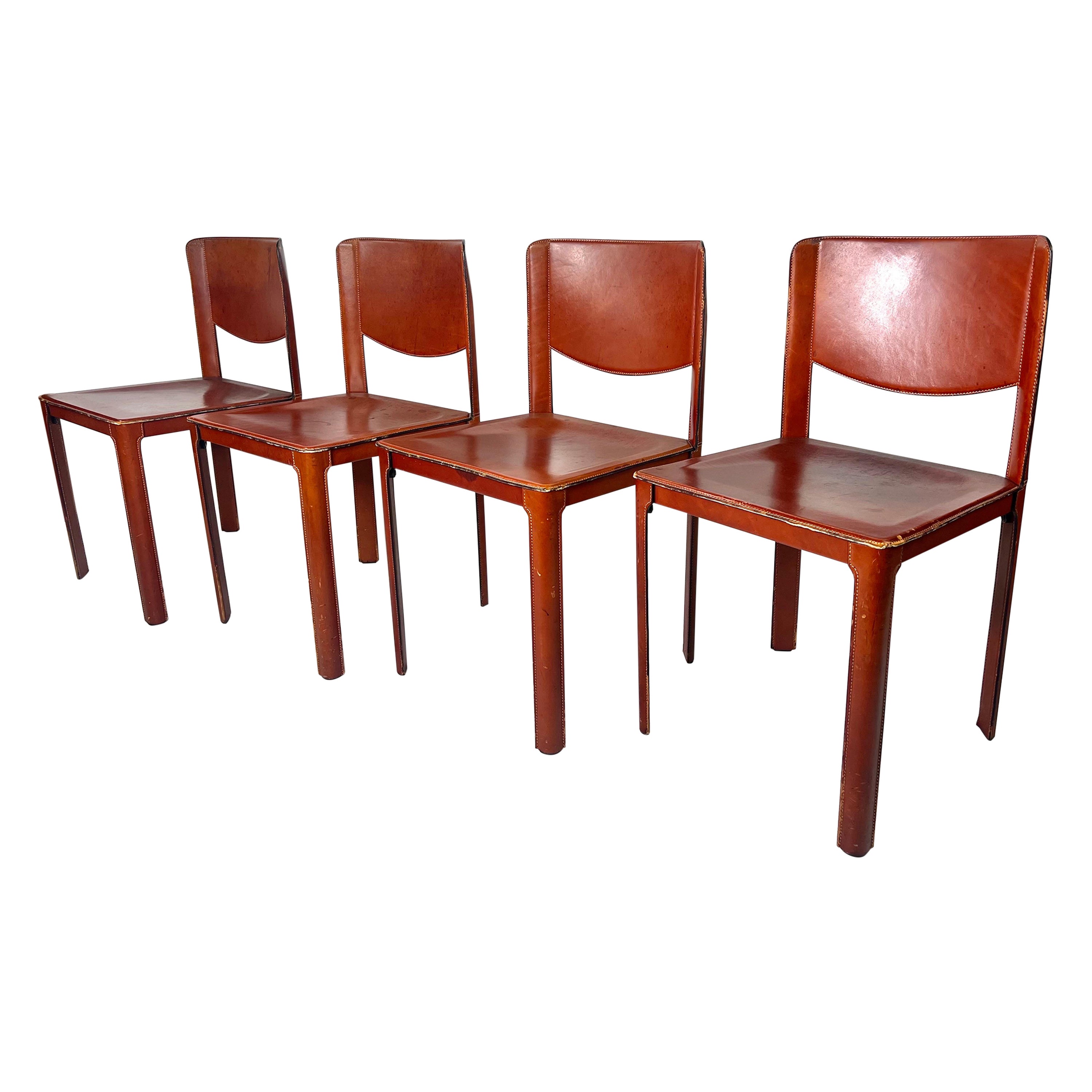 Vintage Modern Matteo Grassi Red Leather Chairs, Set of 4