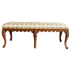 Vintage 1940s French Carved Fruitwood Bench with Six Legs
