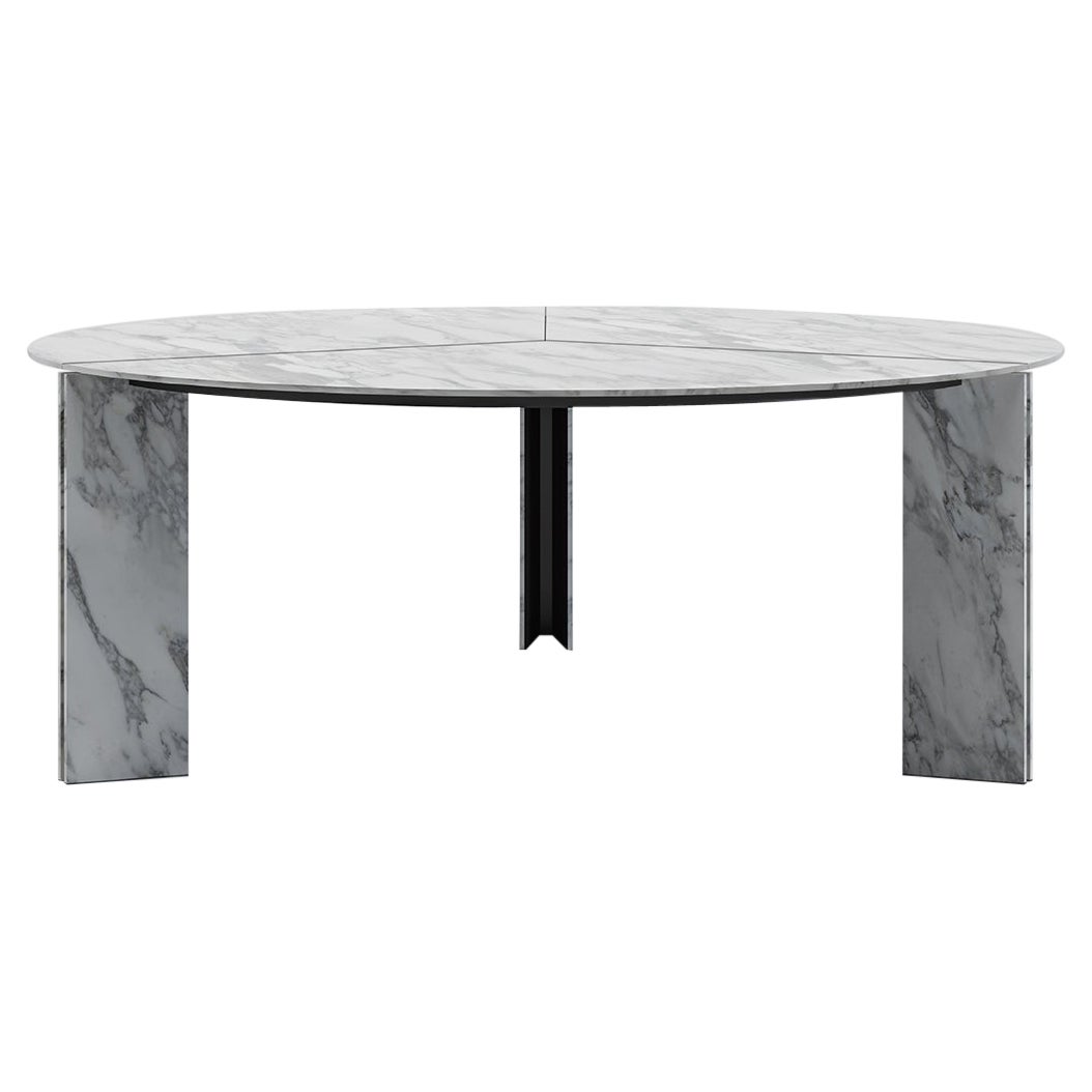 Acerbis Large Maxwell Round Table in Matt White Arabesque Marble For Sale