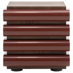 Acerbis Storet Drawers Cabinet in Dark Stained Walnut with Brick Red Lacquered