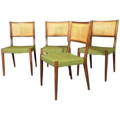 Walnut and Rattan Set of Dining Chairs, Denmark, 1960s