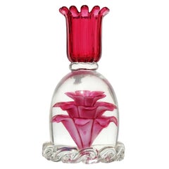 Vintage Venini Bianconi Murano Pink Flower Italian Art Glass Candlestick Paperweight