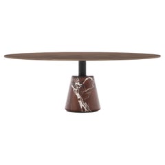 Acerbis - Grande table basse Menhir avec base en marbre rouge et plateau en noyer teinté foncé