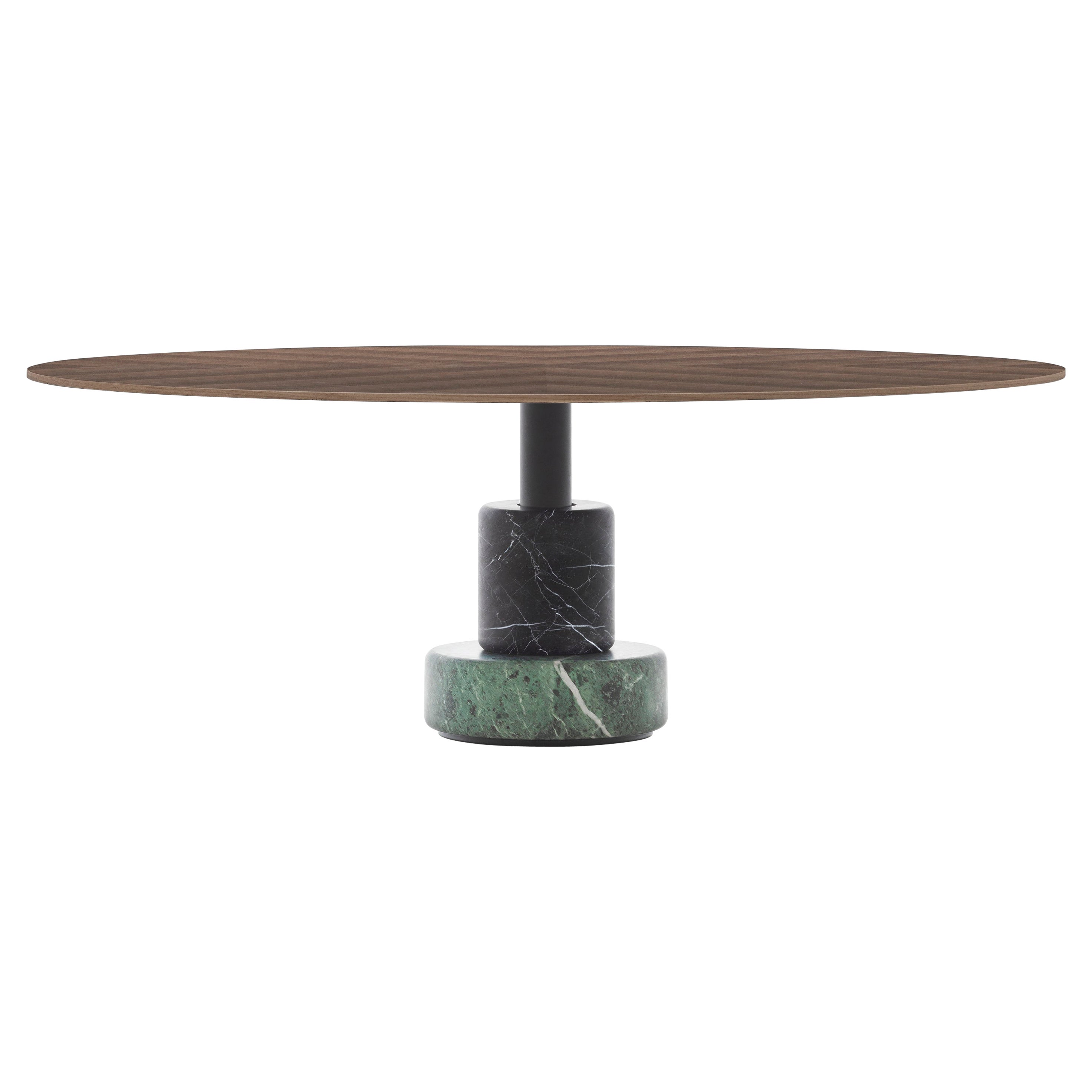 Acerbis Large Menhir Coffee Table in Green/Black Marble Base & Dark Walnut Top For Sale