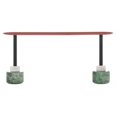 Table basse rectangulaire Acerbis Menhir avec base en marbre vert/blanc et plateau rouge brique