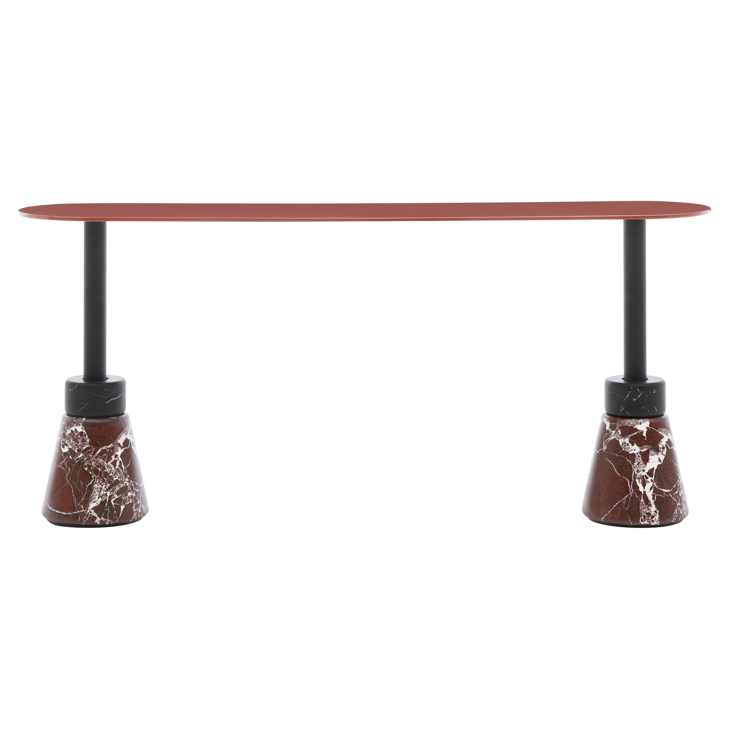 Acerbis Table basse rectangulaire Menhir avec base en marbre rouge/noir et plateau rouge brique