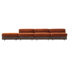 Acerbis Life Sofa and Pouf in Brown Upholstery with Dark Stained Walnut Frame