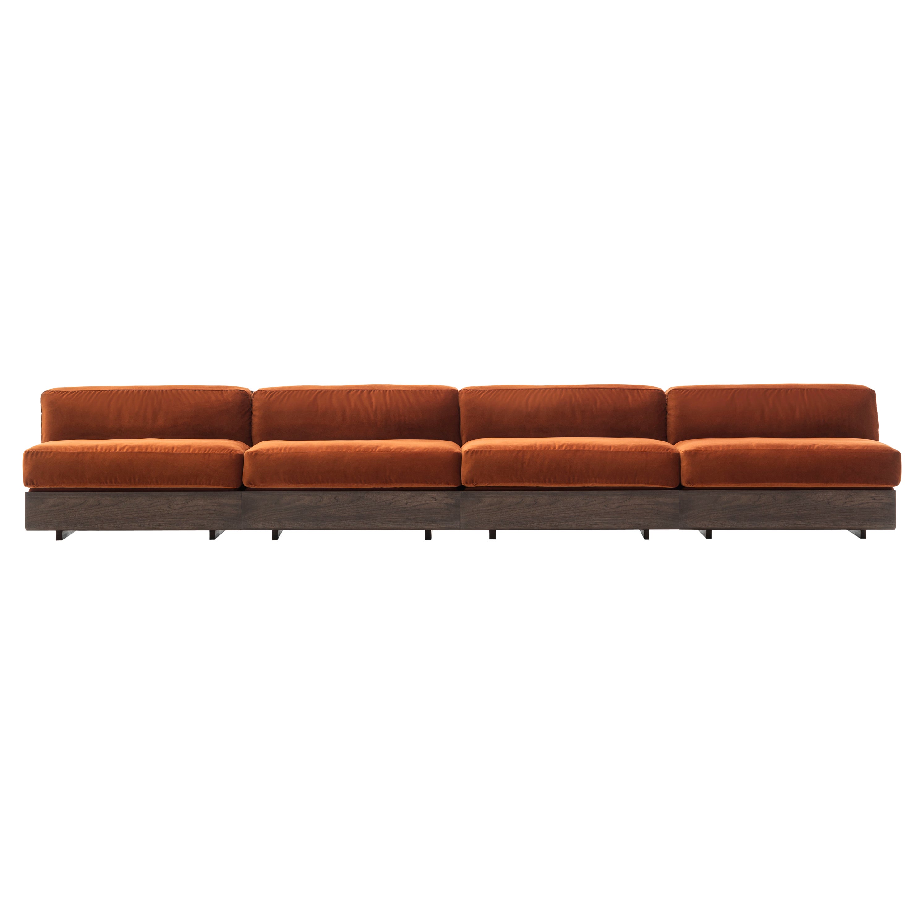 Acerbis Life Sofa in Brown Upholstery with Dark Stained Walnut Frame For Sale
