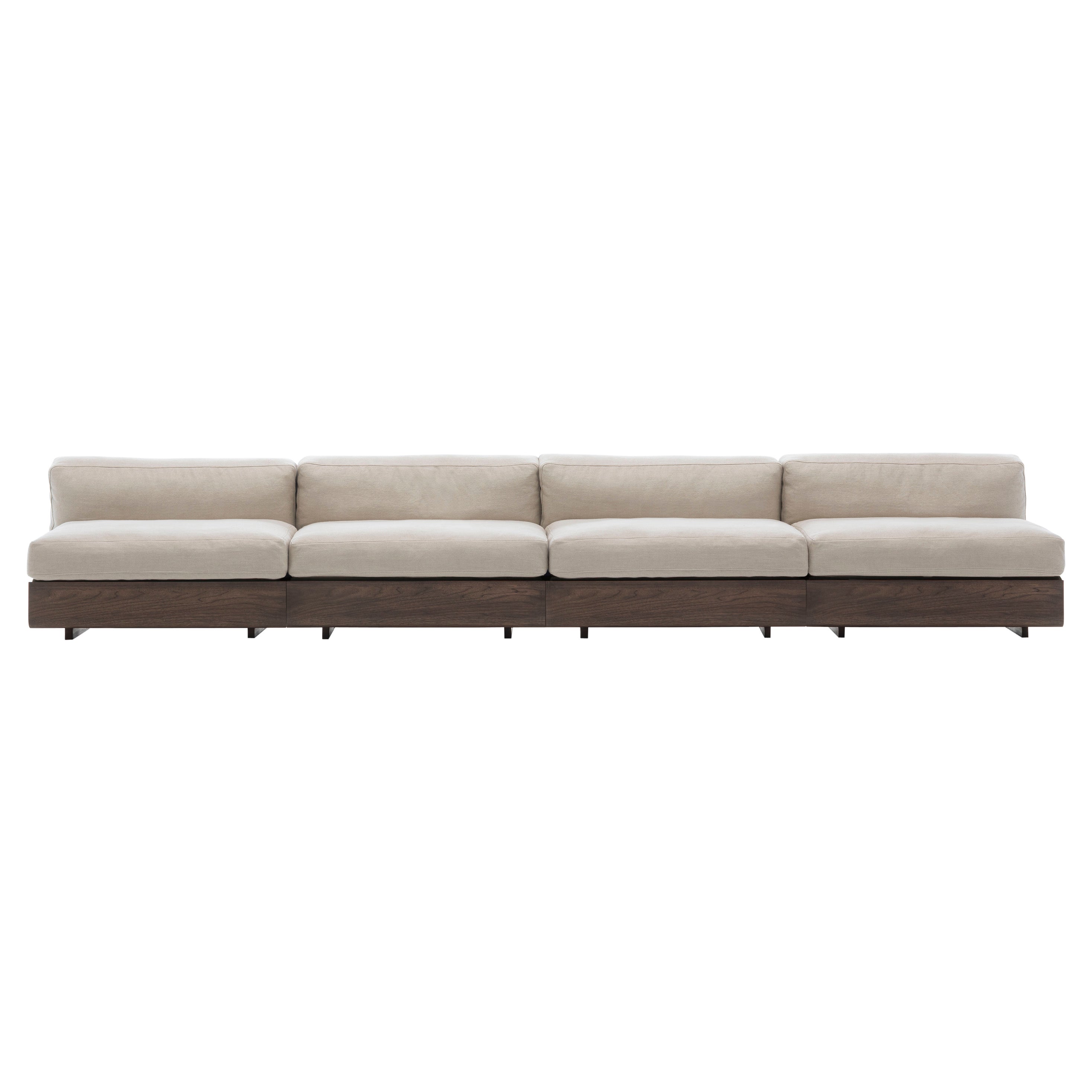 Acerbis Life Sofa in White Upholstery with Dark Stained Walnut Frame For Sale