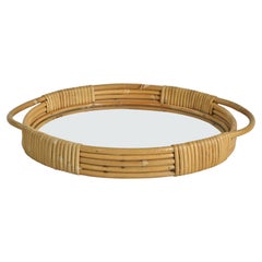 Swedish Designer, Tray, Bamboo, Rattan, Glass, Sweden, 1960s