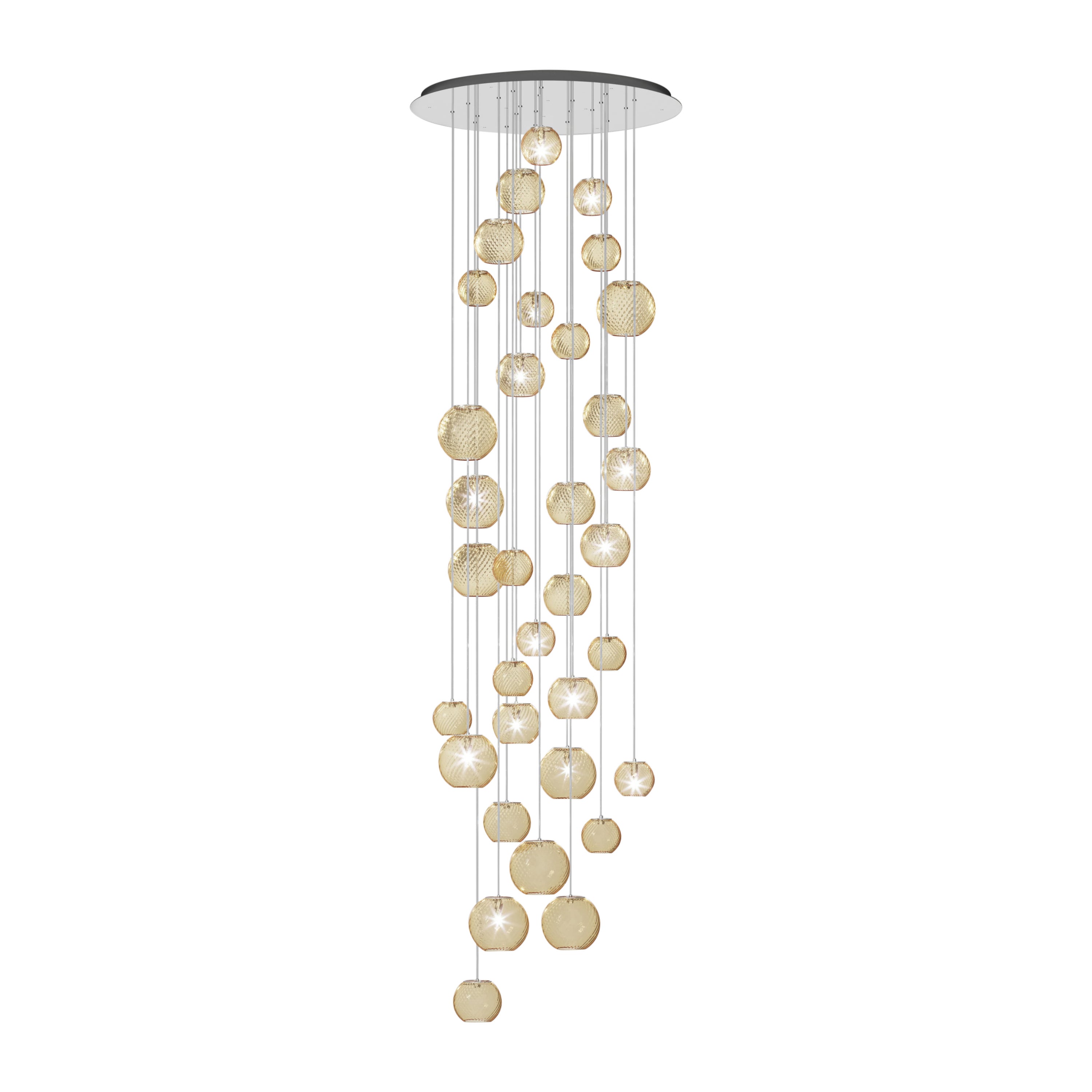 Vistosi Pendant Light in Amber Striped Glass And Mirrored Steel Frame For Sale