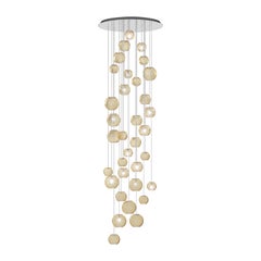 Vistosi Pendant Light in Amber Striped Glass And Mirrored Steel Frame