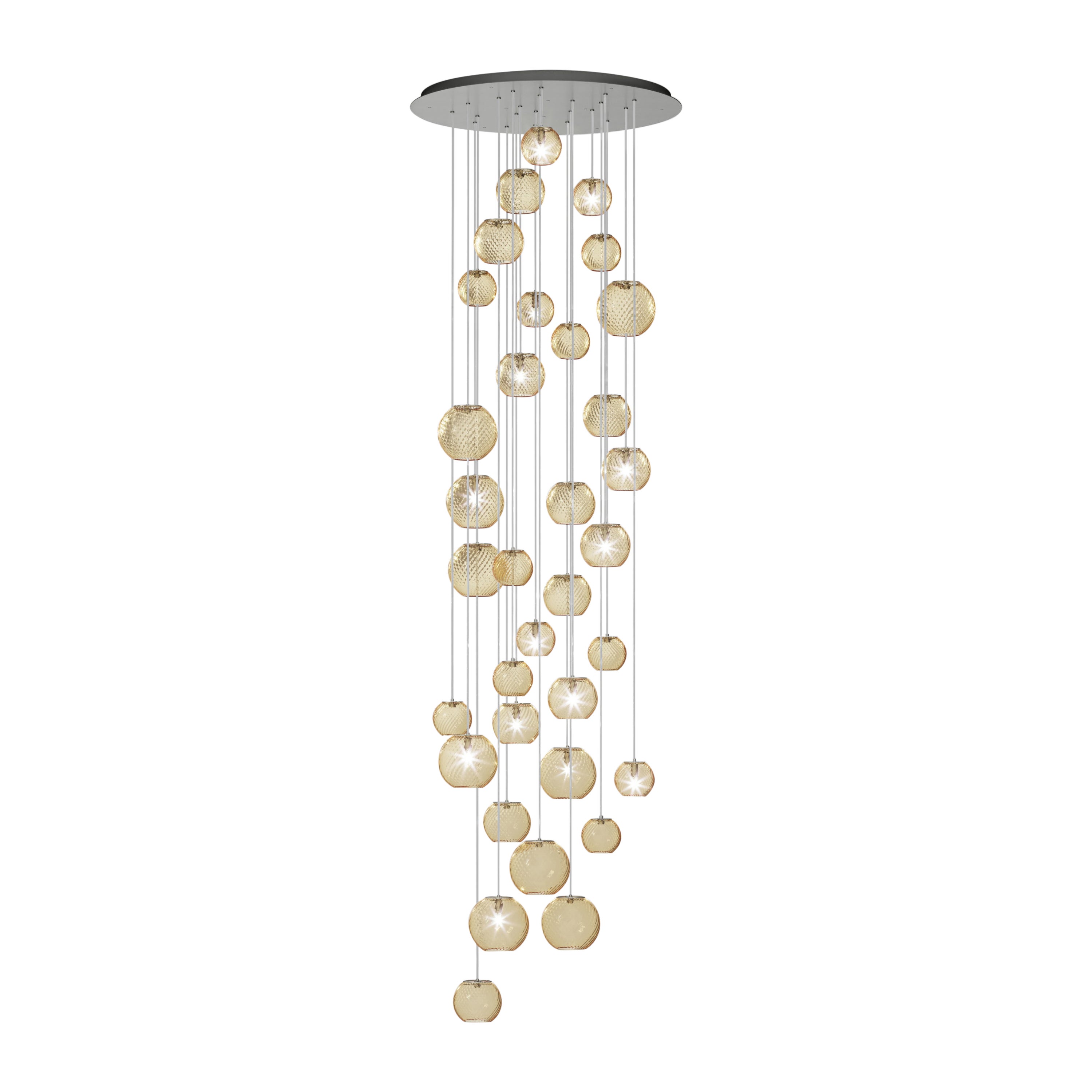 Vistosi Pendant Light in Amber Striped Glass And Satin Nickel Frame For Sale