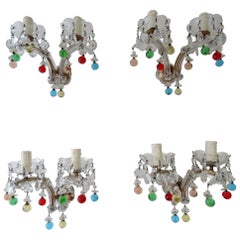 c 1920 Rare Set Four Murano Glass Color Balls Crystal Prisms Sconces