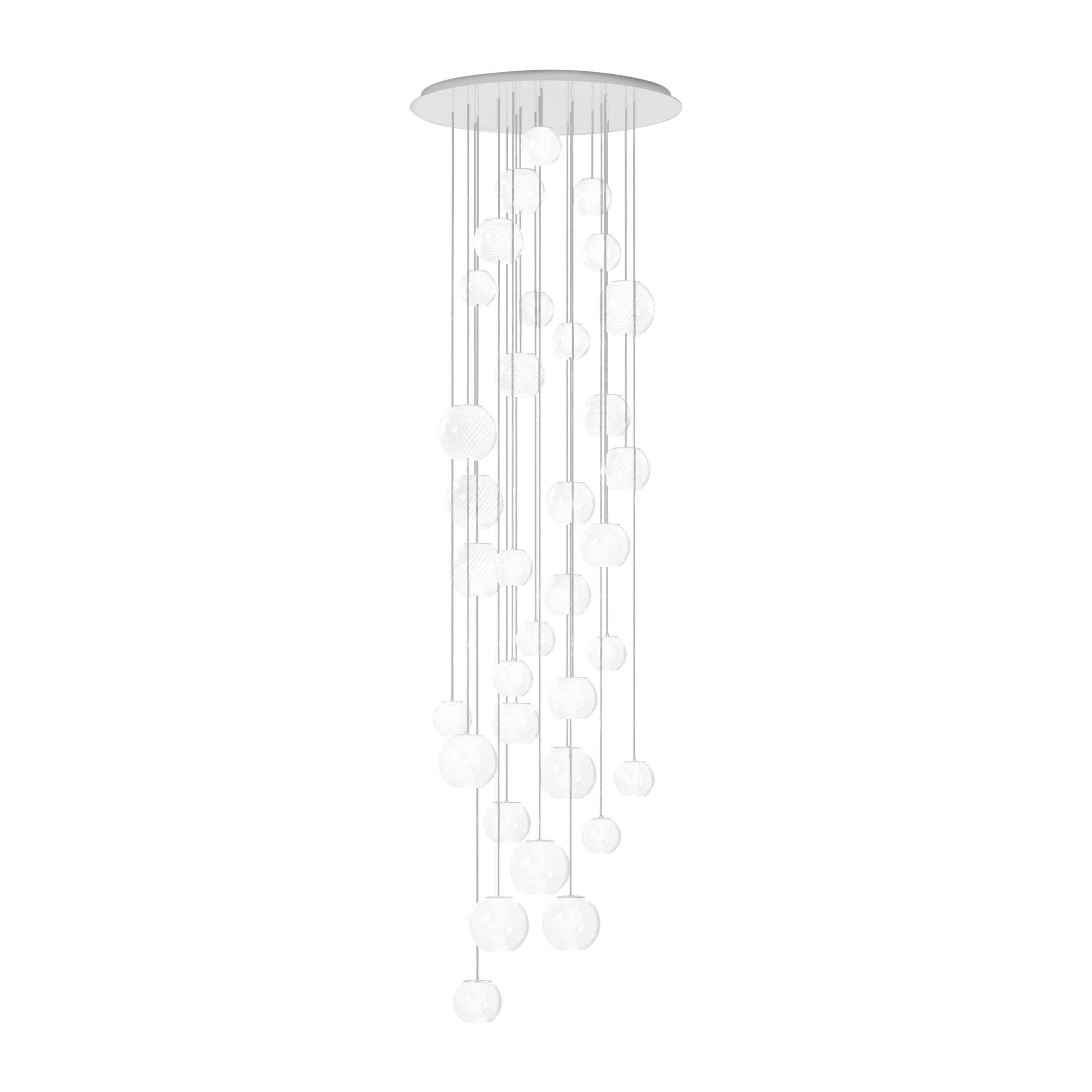Vistosi Pendant Light in White Striped Glass And Glossy White Frame For Sale