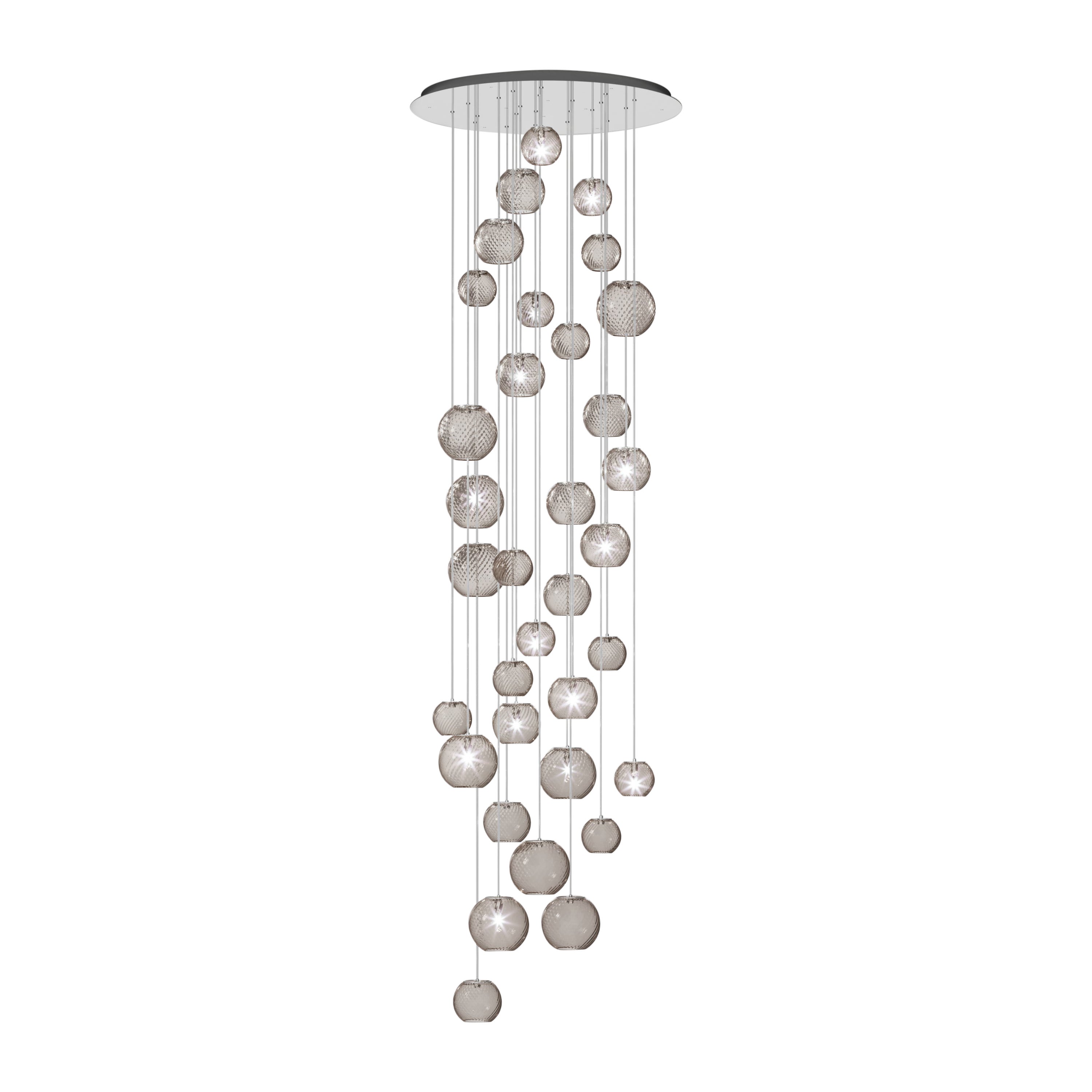 Vistosi Pendant Light in Smoky Striped Glass And Mirrored Steel Frame For Sale