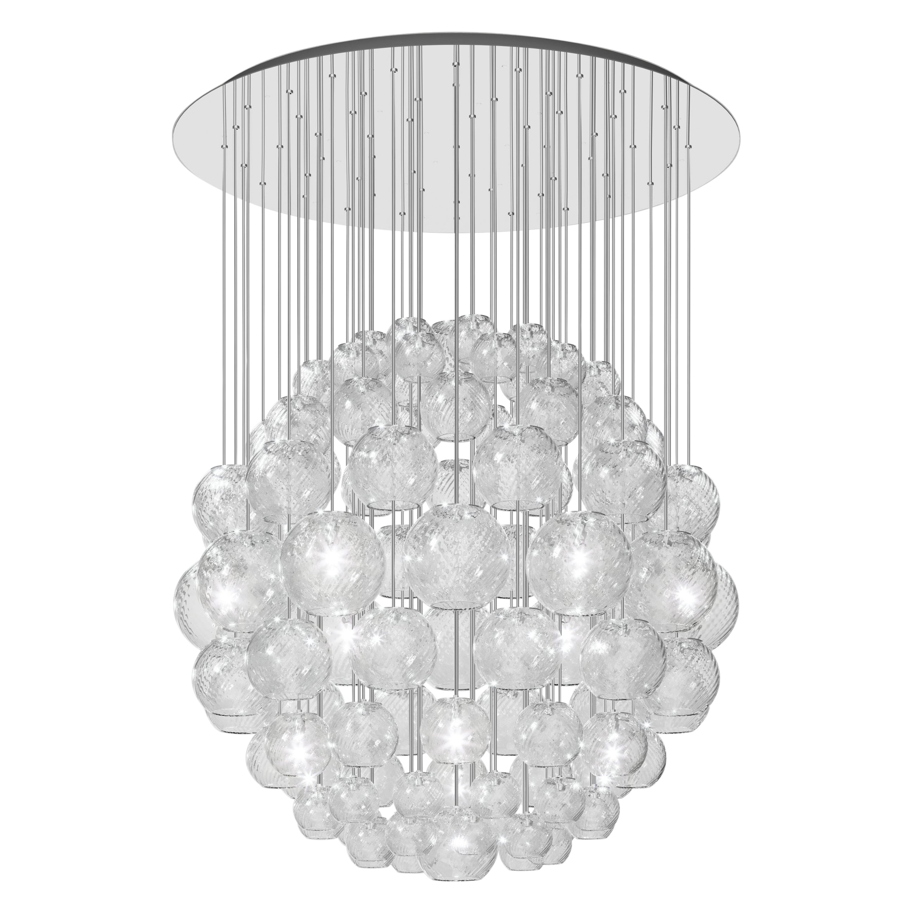 Vistosi Pendant Light in Crystal Striped Glass And Mirrored Steel Frame For Sale