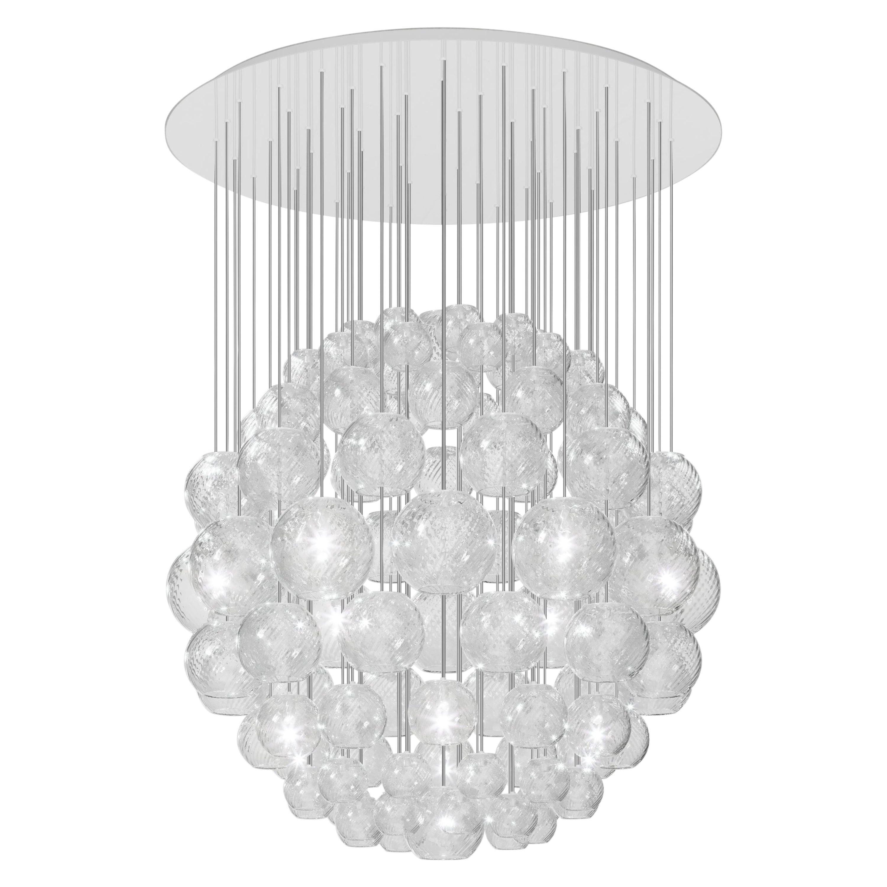 Vistosi Pendant Light in Crystal Striped Glass And Glossy White Frame For Sale