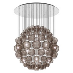 Vistosi Pendant Light in Smoky Striped Glass And Mirrored Steel Frame