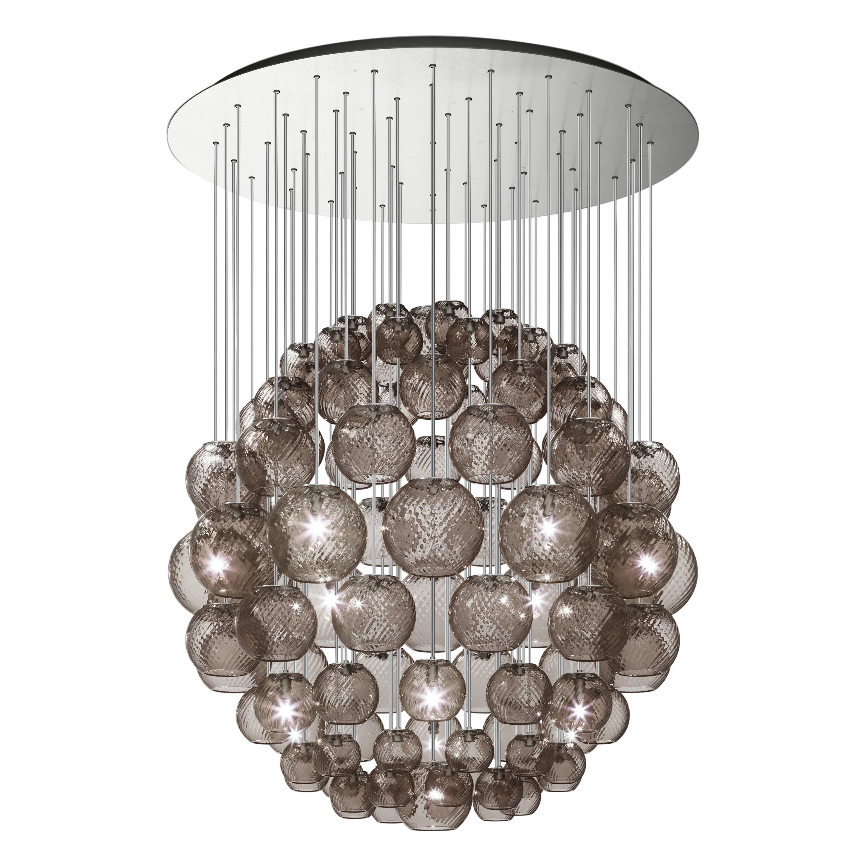 Vistosi Pendant Light in Smoky Striped Glass And Satin Nickel Frame