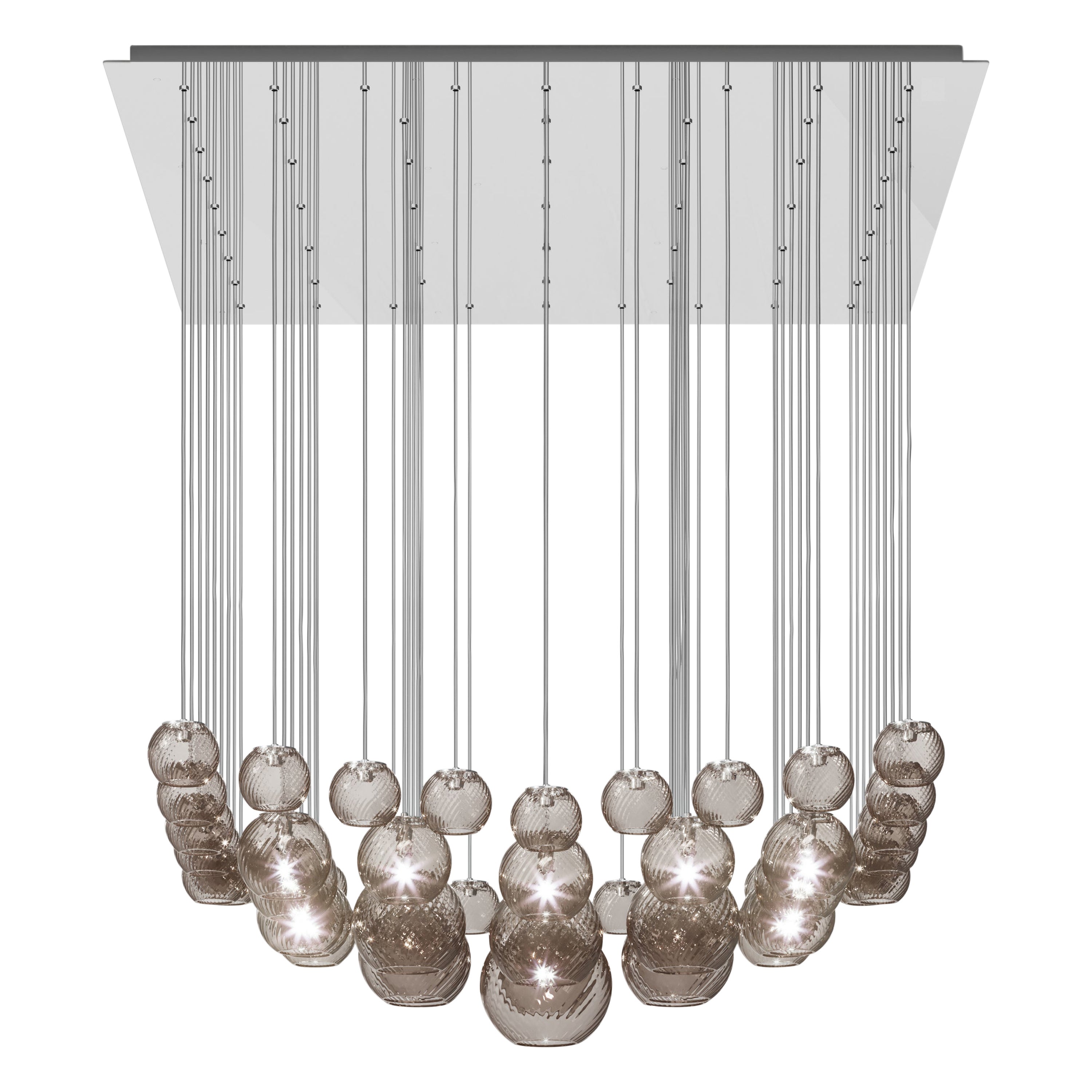 Vistosi Pendant Light in Smoky Striped Glass And Mirrored Steel Frame For Sale