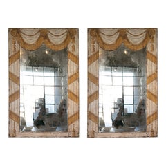 Retro Pair of Hand-Painted Iron Framed Mirrors in Curtain Shape