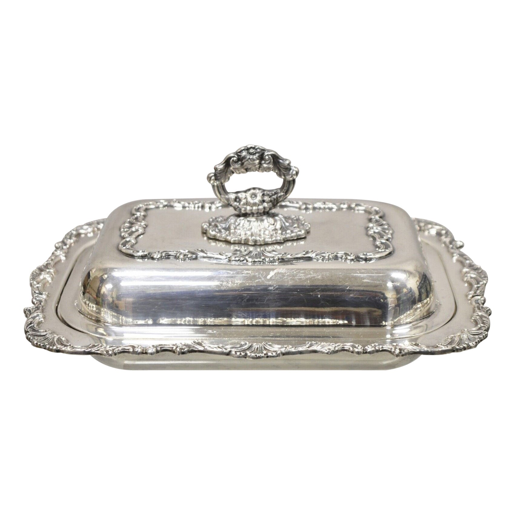 Vintage Silver Plated Victorian Style Ornate Lidded Covered Serving Dish For Sale