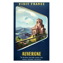 Original Vintage Railway Travel Poster Auvergne Visit France SNCF Rhone Alps Art
