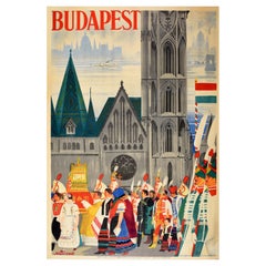 Original Used Travel Poster Budapest Art Deco Festival Hungary Church Design
