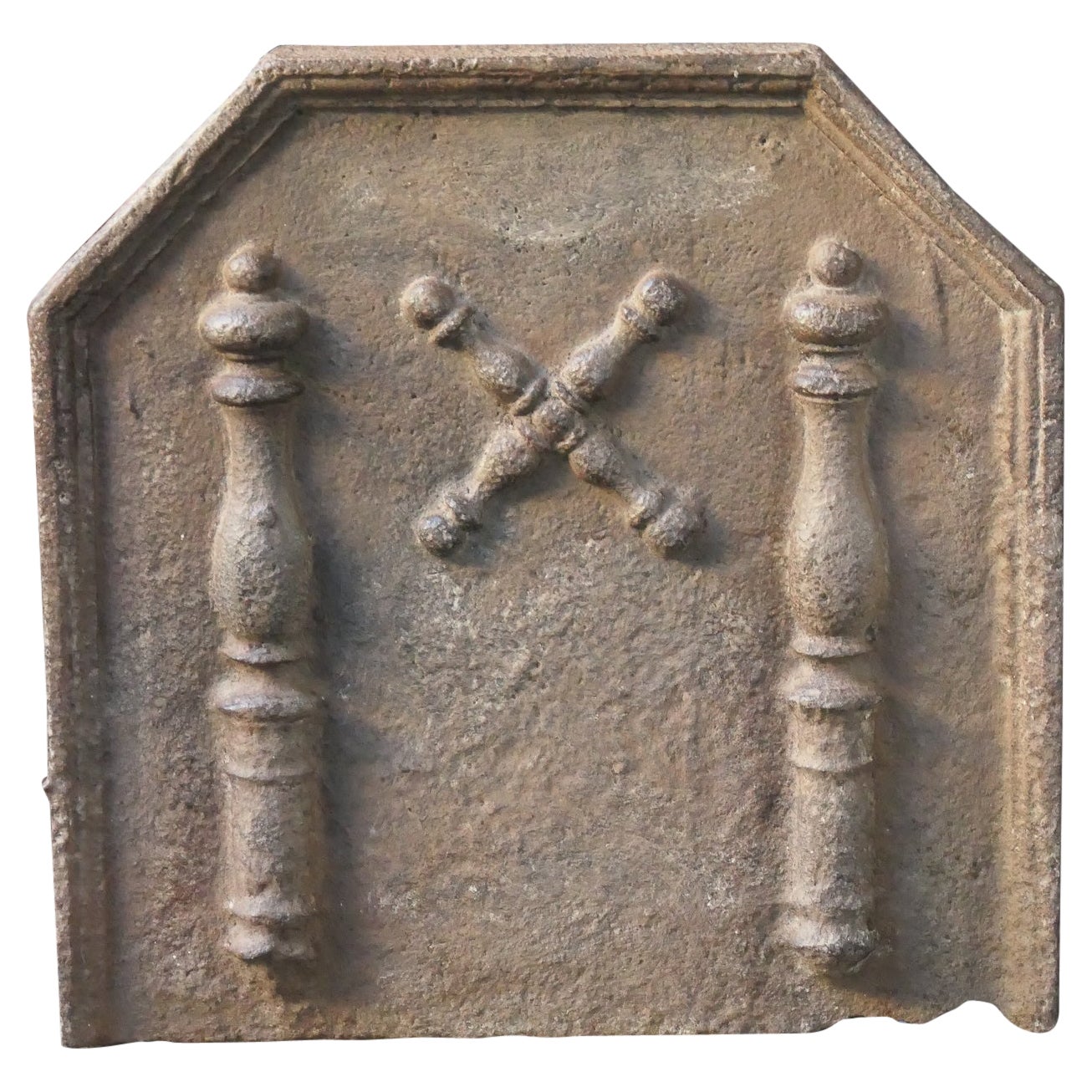 French Louis XIV 'Pillars with Saint Andrew's Cross' Fireback / Backsplash For Sale
