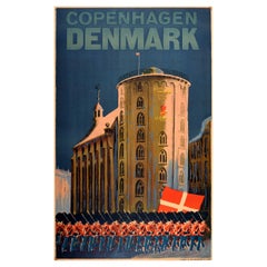Original Vintage Travel Poster Copenhagen Denmark Royal Guard March Rundetaarn