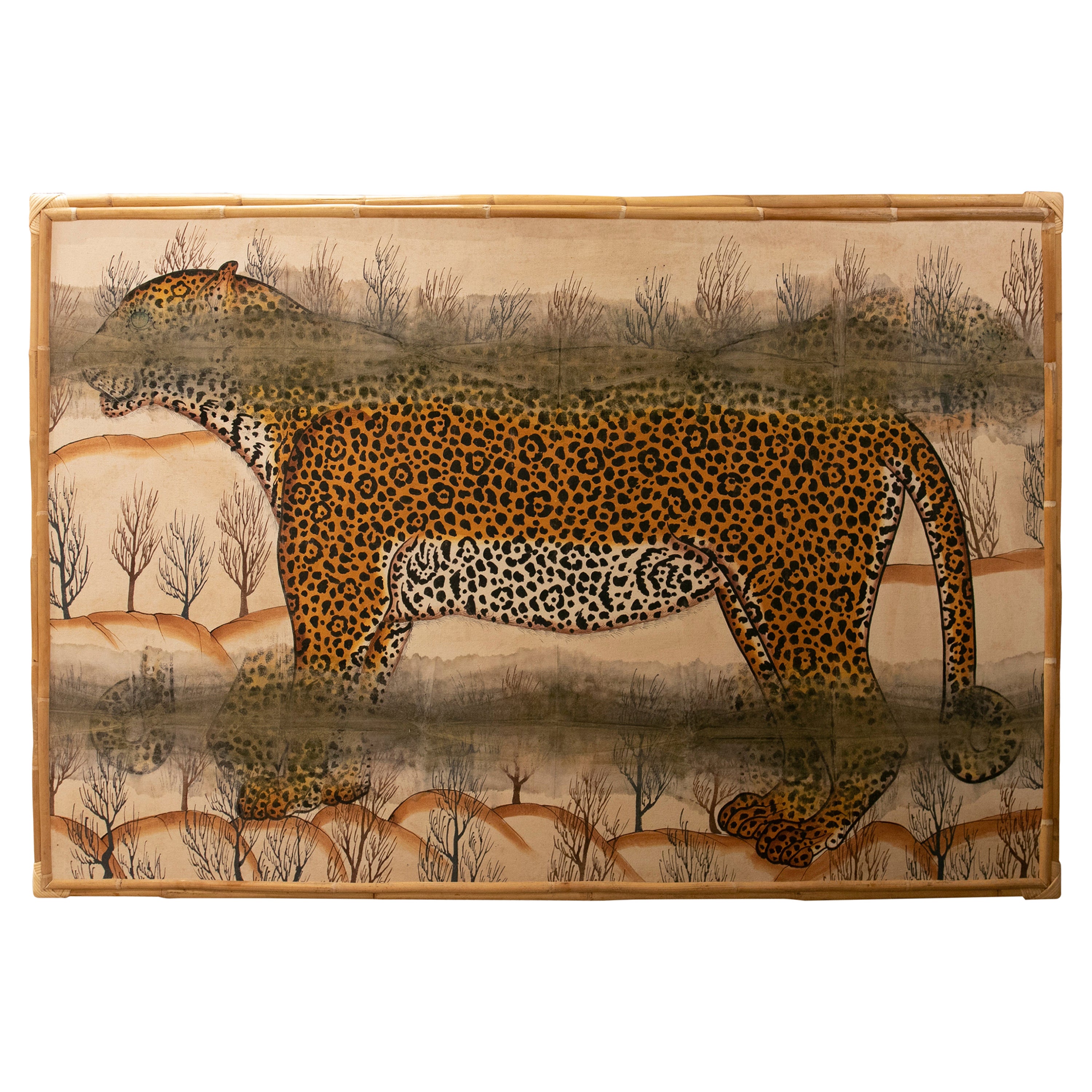 Tiger Painting Designed by Jaime Parlade, Painted on Canvas with a Bamboo Frame