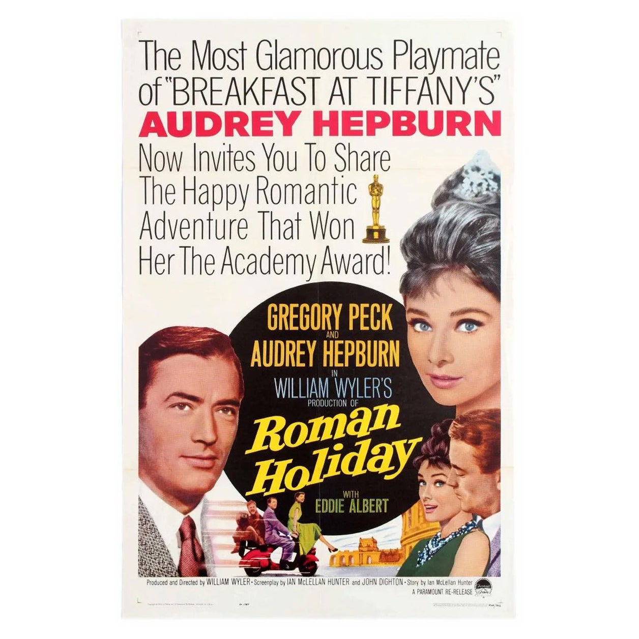 Original Vintage Movie Poster Roman Holiday Audrey Hepburn Gregory Peck Romance For Sale
