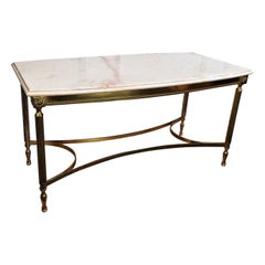 1980s Italian Mid-Century Hollywood Regency Brass and Marble Side Coffee Table