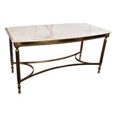 Vintage 1980s Italian Mid-Century Hollywood Regency Brass and Marble Side Coffee Table