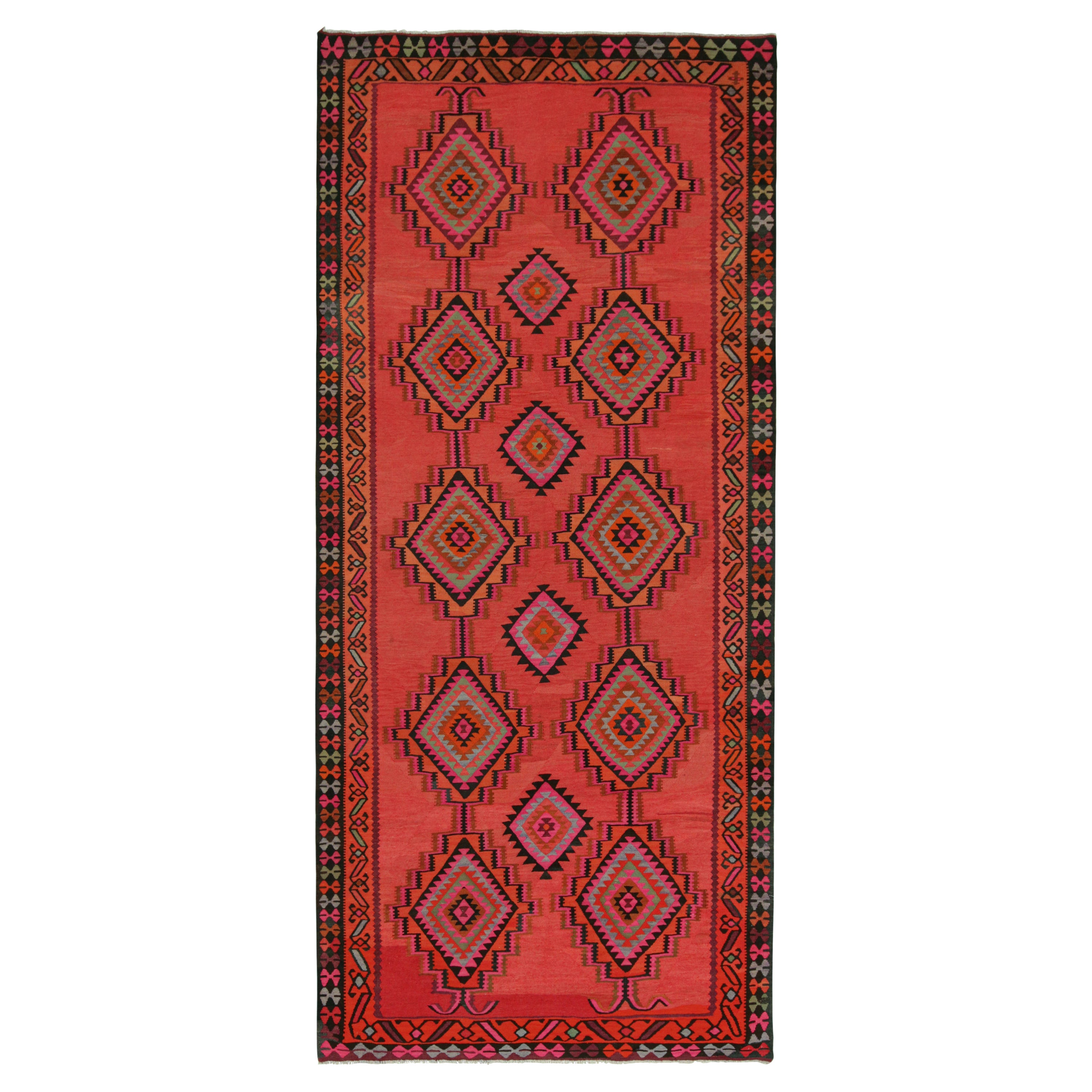 Vintage Persian Kilim in Red & Black with Diamond Patterns by Rug & Kilim For Sale