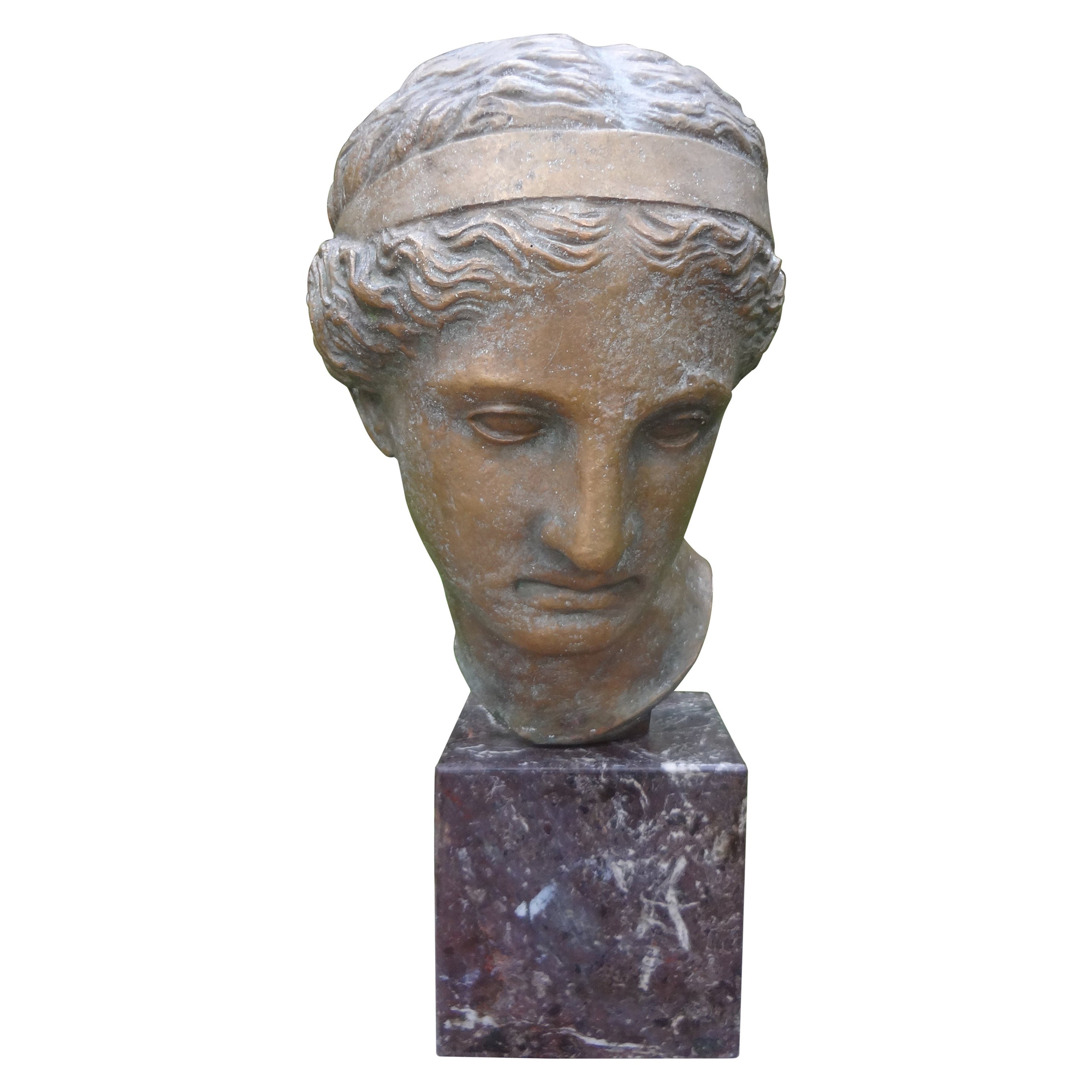 Antique Classical French Bronze Bust on a Marble Base For Sale