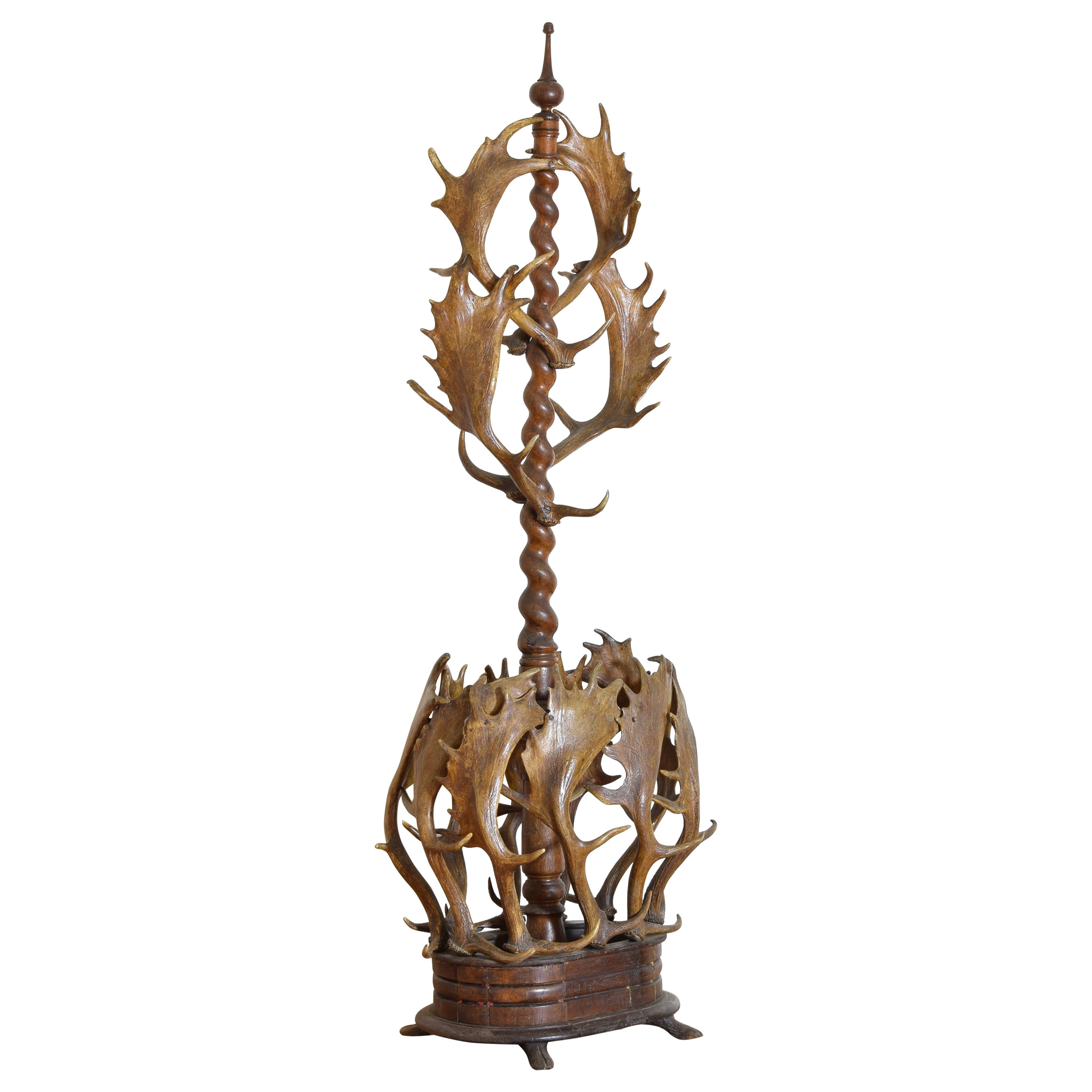 Austrian/German Oak and Elk Horn Coat/Hat/Umbrella Stand, circa 1860 For Sale